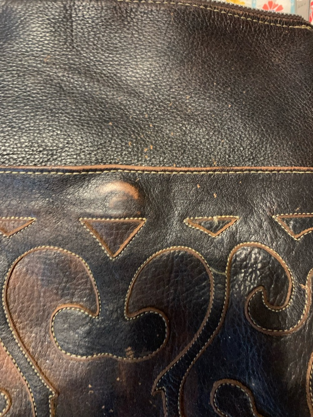 Leather Crossbody Bag with Decorative Stitching - Dark Brown - Picture 3 of 11